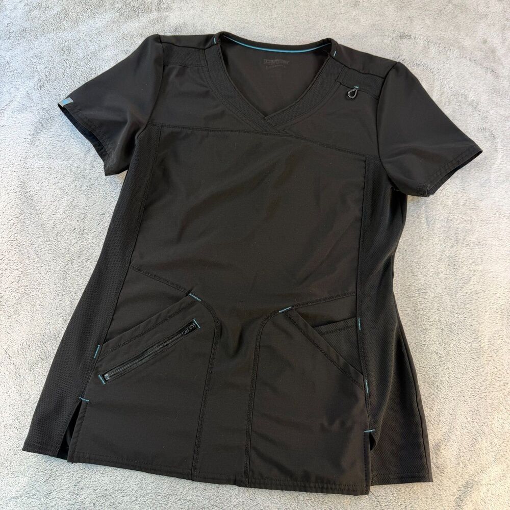 Scrubstar Black Scrub Top Women's S Stretch Zip Pocket Medical Uniform